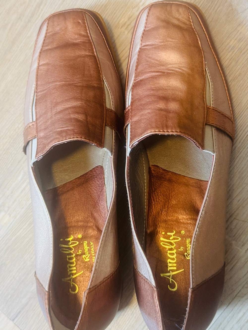 Amalfi Two-Tone Brown and Tan Italian Leather Slip-On Loafers, Vintage